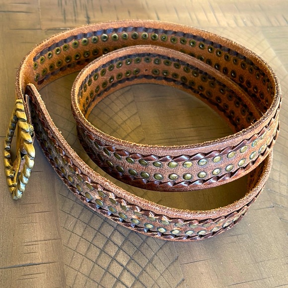 Vintage Leather and Brass Studded Belt - Picture 2 of 6